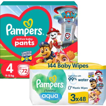 PAMPERS Active Baby Pants Paw Patrol vel. 4 (72 ks) + Harmonie Aqua Paw Patrol ubrousky 3× 48 ks
PAMPERS Active Baby Pants Paw Patrol vel. 4 (72 ks) + Harmonie Aqua Paw Patrol ubrousky 3× 48 ks