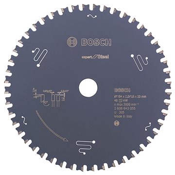 BOSCH Pilový kotouč do okružních pil Expert for Steel 184 × 20 × 2,0 mm, 48 2.608.643.055
BOSCH Pilový kotouč do okružních pil Expert for Steel 184 × 20 × 2,0 mm, 48 2.608.643.055
