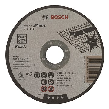 BOSCH Dělicí kotouč rovný Expert for Inox - Rapido AS 60 T INOX BF, 125 mm, 1,0 mm 2.608.600.549
BOSCH Dělicí kotouč rovný Expert for Inox - Rapido AS 60 T INOX BF, 125 mm, 1,0 mm 2.608.600.549