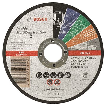 BOSCH Dělicí kotouč rovný Rapido Multi Construction ACS 46 V BF, 125 mm, 1,6 mm 2.608.602.383
BOSCH Dělicí kotouč rovný Rapido Multi Construction ACS 46 V BF, 125 mm, 1,6 mm 2.608.602.383