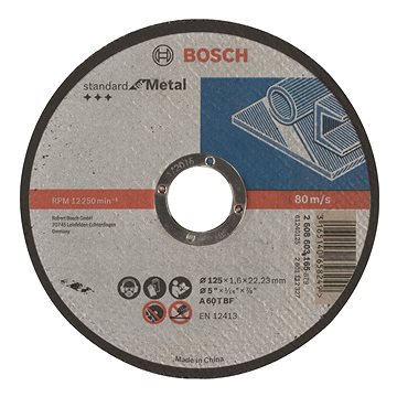 BOSCH Dělicí kotouč rovný Standard for Metal A 60 T BF, 125 mm, 22,23 mm, 1,6 mm 2.608.603.165
BOSCH Dělicí kotouč rovný Standard for Metal A 60 T BF, 125 mm, 22,23 mm, 1,6 mm 2.608.603.165