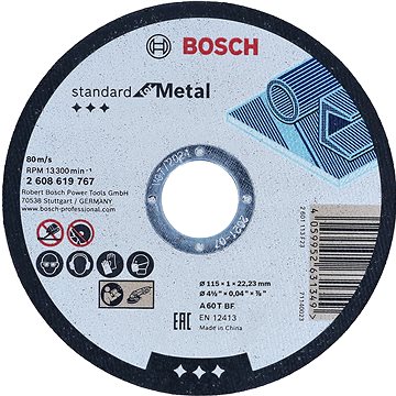 BOSCH Standard for Metal 115 mm, 22,23 mm A 60 T BF, 115 mm, 22,23 mm, 1 mm 2.608.619.767
BOSCH Standard for Metal 115 mm, 22,23 mm A 60 T BF, 115 mm, 22,23 mm, 1 mm 2.608.619.767