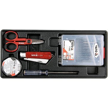 YATO Vložka do zásuvky - izol. páska, zkoušečka, nůžky, montážní nůž, sada vrtáků 1-10mm
YATO Vložka do zásuvky - izol. páska, zkoušečka, nůžky, montážní nůž, sada vrtáků 1-10mm