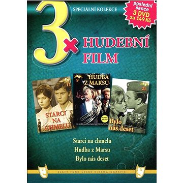 3x Hudební film - Starci na chmelu, Bylo nás deset, Hudba z Marsu /papírové pošetky/ (3DVD) - DVD
3x Hudební film - Starci na chmelu, Bylo nás deset, Hudba z Marsu /papírové pošetky/ (3DVD) - DVD