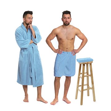 Interkontakt Sada Light Blue: župan KIMONO + pánský saunový kilt + osuška Velikost županu S
Interkontakt Sada Light Blue: župan KIMONO + pánský saunový kilt + osuška Velikost županu S