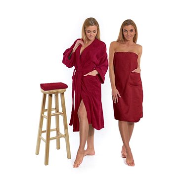 Interkontakt Sada Bordeaux: župan KIMONO + dámský saunový kilt + osuška Velikost županu M
Interkontakt Sada Bordeaux: župan KIMONO + dámský saunový kilt + osuška Velikost županu M