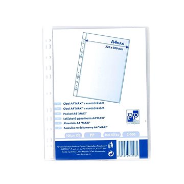 Karton P+P Prospektový obal A4 U MAXI PP eurozávěs - drsný, 100 µm, 220 × 300 mm, 50 ks
Karton P+P Prospektový obal A4 U MAXI PP eurozávěs - drsný, 100 µm, 220 × 300 mm, 50 ks