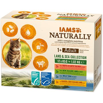 IAMS Naturally pro dospělé kočky s jehněčím, tuňákovým, lososovým a kuřecím masem v omáčce 12 × 85 g
IAMS Naturally pro dospělé kočky s jehněčím, tuňákovým, lososovým a kuřecím masem v omáčce 12 × 85 g