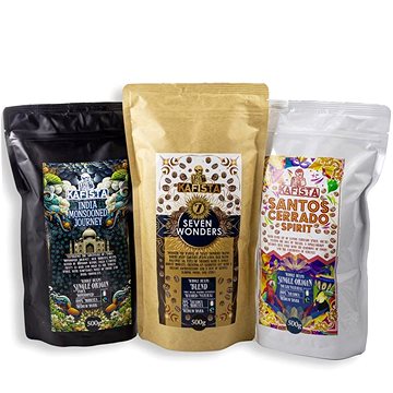 Kafista sada zrnkových káv - Monzunová Robusta, Brazílská Arabica & Seven Wonders Směs 3 × 500 g
Kafista sada zrnkových káv - Monzunová Robusta, Brazílská Arabica & Seven Wonders Směs 3 × 500 g