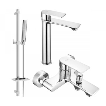 MEXEN Royo SET umyvadlová + vanová baterie s příslušenstvím DQ72, stříbrný (72213DQ72-00) 
MEXEN Royo SET umyvadlová + vanová baterie s příslušenstvím DQ72, stříbrný (72213DQ72-00)