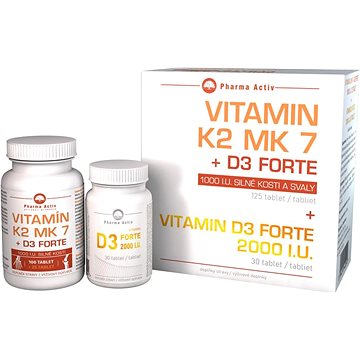 Pharma Activ Vitamín K2 MK7 + D3 Forte 125 tablet + Vitamín D3 Forte 2000 I.U. 30 tablet
Pharma Activ Vitamín K2 MK7 + D3 Forte 125 tablet + Vitamín D3 Forte 2000 I.U. 30 tablet
