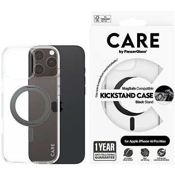 PanzerGlass CARE kryt Apple iPhone 16 Pro Max MagSafe KickStand čirý/černý + záruka proti žloutnutí
PanzerGlass CARE kryt Apple iPhone 16 Pro Max MagSafe KickStand čirý/černý + záruka proti žloutnutí
