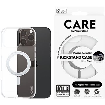 PanzerGlass CARE kryt Apple iPhone 16 Pro Max MagSafe KickStand čirý/šedý + záruka proti žloutnutí
PanzerGlass CARE kryt Apple iPhone 16 Pro Max MagSafe KickStand čirý/šedý + záruka proti žloutnutí