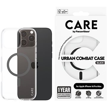 PanzerGlass CARE kryt Apple iPhone 16 Pro Max MagSafe Combat čirý/černý + záruka proti žloutnutí
PanzerGlass CARE kryt Apple iPhone 16 Pro Max MagSafe Combat čirý/černý + záruka proti žloutnutí
