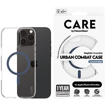 PanzerGlass CARE kryt Apple iPhone 16 Pro Max MagSafe Combat čirý/modrý + záruka proti žloutnutí
PanzerGlass CARE kryt Apple iPhone 16 Pro Max MagSafe Combat čirý/modrý + záruka proti žloutnutí