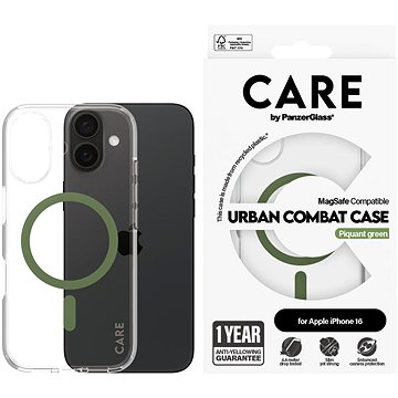 PanzerGlass CARE kryt Apple iPhone 16 MagSafe Combat čirý/zelený + záruka proti žloutnutí
PanzerGlass CARE kryt Apple iPhone 16 MagSafe Combat čirý/zelený + záruka proti žloutnutí