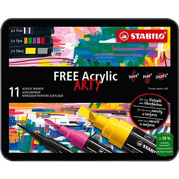 STABILO FREE Acrylic základní sada - balení 11 barev - se 3 různými hroty 4x T100, 5x T300, 2x T800C
STABILO FREE Acrylic základní sada - balení 11 barev - se 3 různými hroty 4x T100, 5x T300, 2x T800C