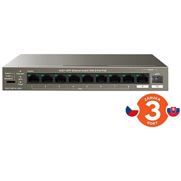 Tenda TEG1110PF-8-102W 9xRJ45 1xSFP Gigabit Switch 8xPoE 802.3af/at, 10/100/1000Mbps, VLAN, SFP, Fan
Tenda TEG1110PF-8-102W 9xRJ45 1xSFP Gigabit Switch 8xPoE 802.3af/at, 10/100/1000Mbps, VLAN, SFP, Fan