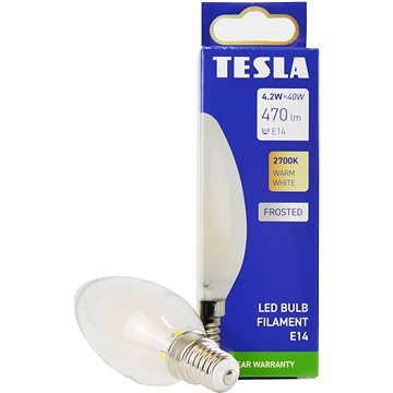 Tesla - LED žárovka FILAMENT RETRO svíčka E14, 4.2W, 230V, 470lm, 25 000h, 2700K teplá, 360st,mléčná
Tesla - LED žárovka FILAMENT RETRO svíčka E14, 4.2W, 230V, 470lm, 25 000h, 2700K teplá, 360st,mléčná