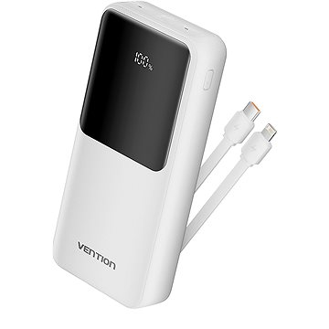Vention 20000mAh Power Bank with Integrated USB-C and Lightning Cables 22.5W White LED Display Type
Vention 20000mAh Power Bank with Integrated USB-C and Lightning Cables 22.5W White LED Display Type