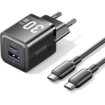 Vention 2-Port USB (C + A) GaN Charger (30W/30W) with USB-C to USB-C Cable (1M) EU-Plug Black
Vention 2-Port USB (C + A) GaN Charger (30W/30W) with USB-C to USB-C Cable (1M) EU-Plug Black