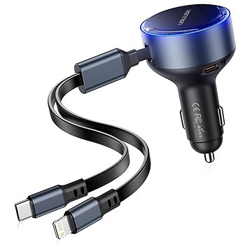 Vention Three-Port USB-C + USB-C/Lightning (30W + 30W/27W) Car Charger with Built-In Cable Black
Vention Three-Port USB-C + USB-C/Lightning (30W + 30W/27W) Car Charger with Built-In Cable Black