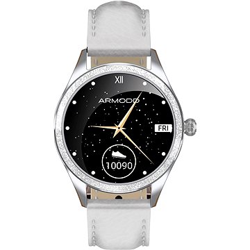 Obrázok ARMODD Candywatch Crystal 2 strieborné s bielym koženým remienkom (9022)