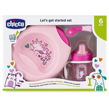 Obrázok  Chicco Jedálenský set - tanier, lyžička, pohárik, 6m+ - ružový 