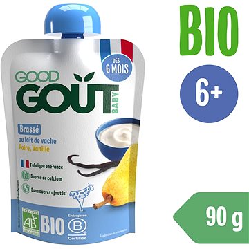 Obrázok GOOD GOUT BIO Jogurt, hruška a vanilka 90 g – ovocný príkrm