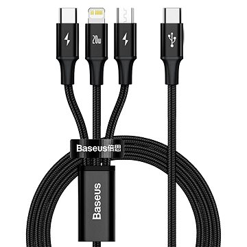 Obrázok Baseus Rapid kábel USB-C - Micro USB / Lightning / USB-C PD 20W 1.5m, čierny (CAMLT-SC01)