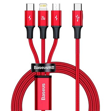 Obrázok Baseus Rapid Series 3v1 USB-C (USB-C/Lightning/USB-C) PD 20W 1,5m (CAMLT-SC09) červený