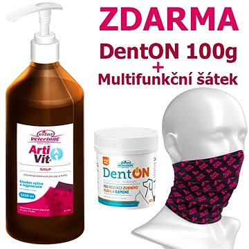 Obrázok Vitar Veterinae Artivit sirup 1000 ml + DentOn 100 g + Multifunkčná šatka ZDARMA (8595011142051)