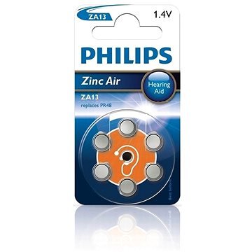 Obrázok PHILIPS Zinc Air ZA13 batérie do načúvacích prístrojov 1,4V oranžová, 1x6 ks