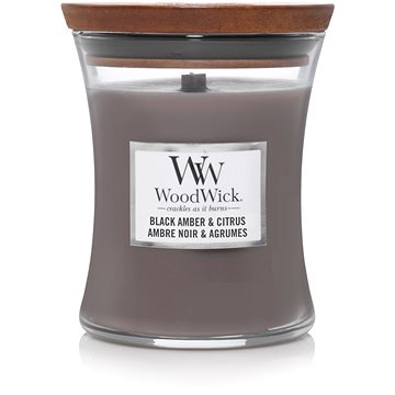 Obrázok Woodwick Black Amber & Citrus vonná sviečka 85 g s dreveným knotom 