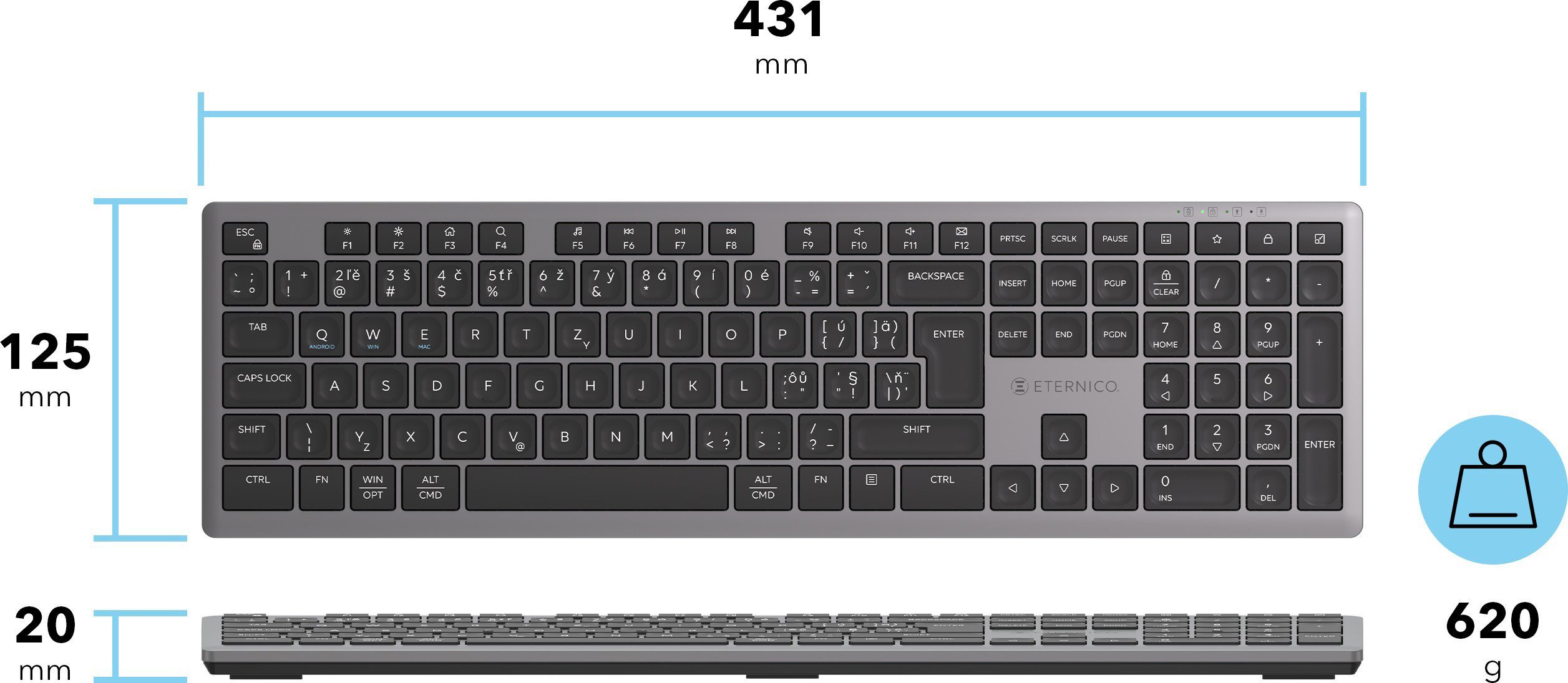 Klávesnice Eternico Wireless Keyboard KS2370 stříbrnočerná - CZ/SK
