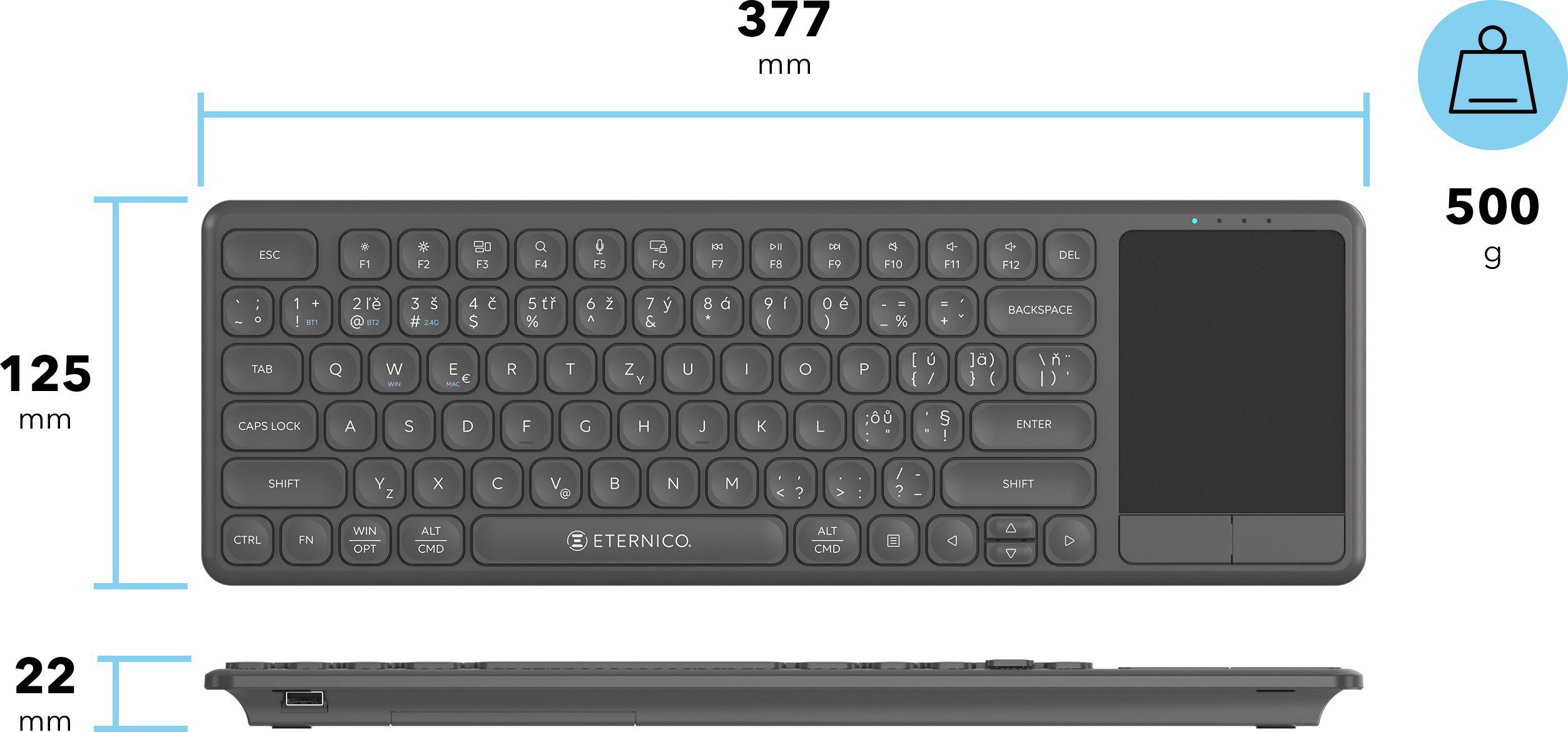 Klávesnice Eternico Wireless Keyboard Touchpad KSB5250 - CZ/SK