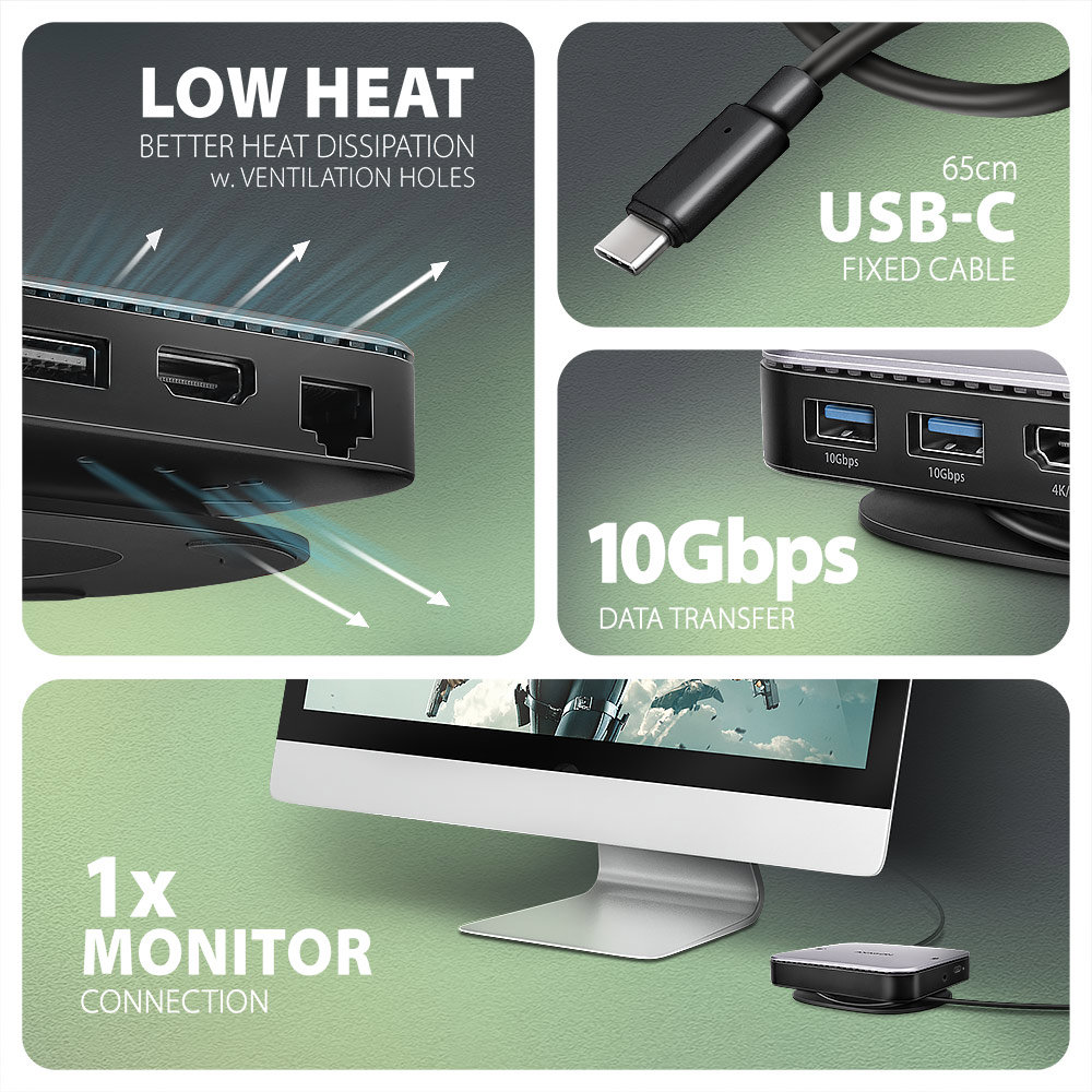 AXAGON HMC-UFO Odvod tepla, USB 10Gbps, HDMI, 65cm kabel napevno