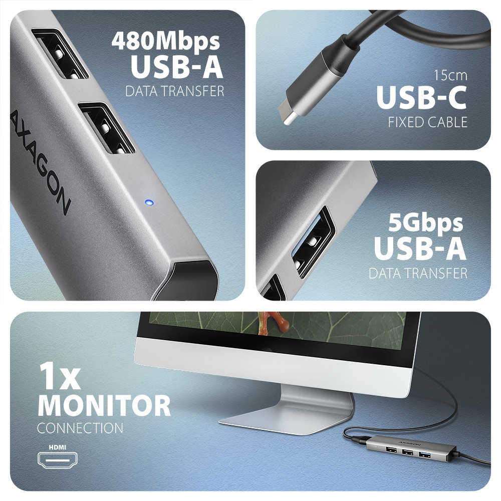 AAGON HMC-H3A 1x USB-A 5Gbps, 2x USB-A 480Mbps porty a HDMI