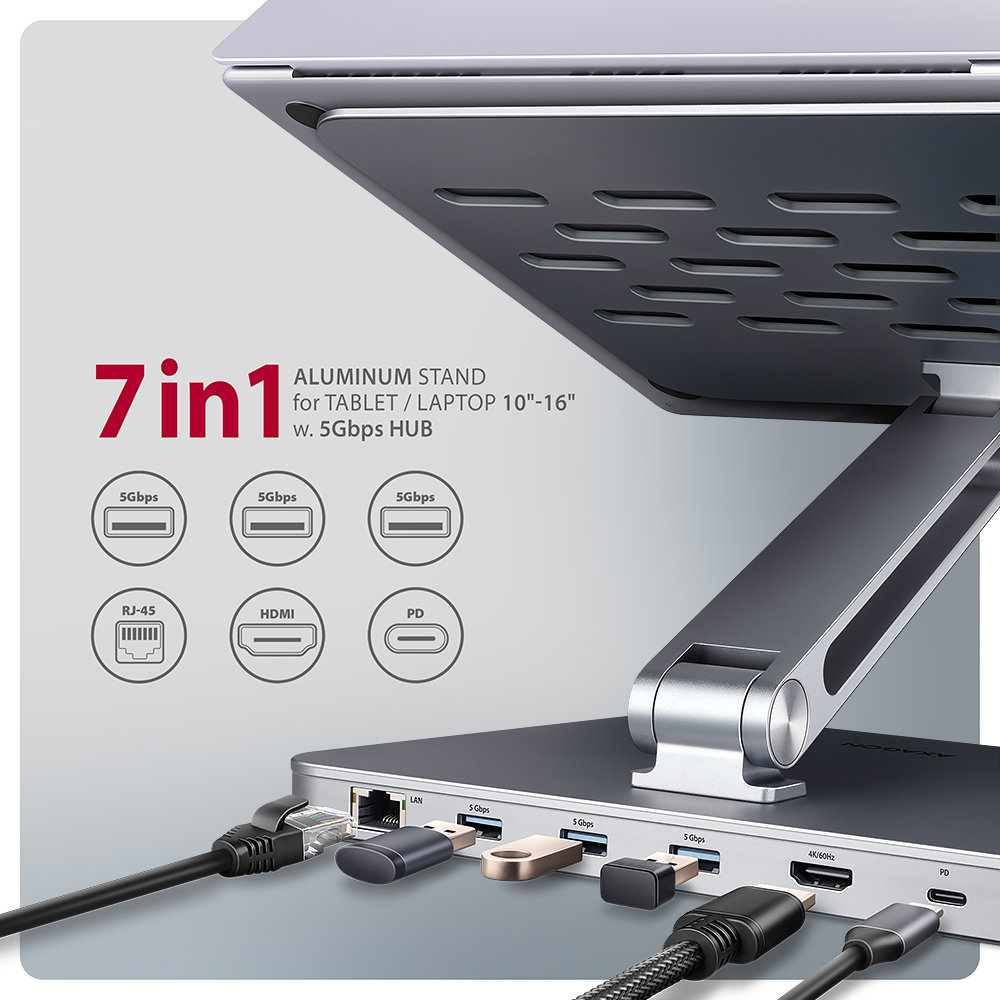 AXAGON HMC-STND 7in1 – USB hub & stojan v jednom