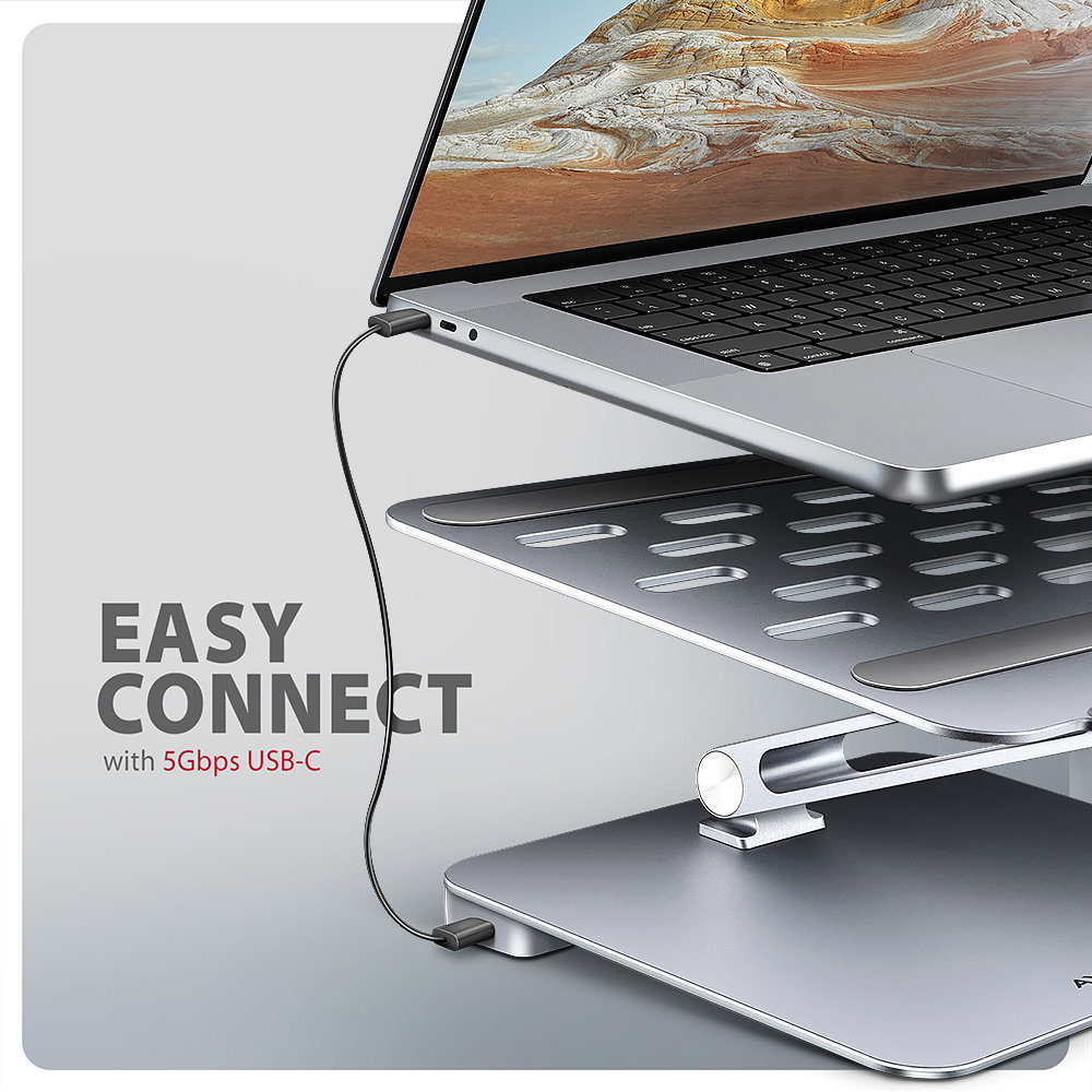 AXAGON HMC-STND V obsahu balení naleznete USB-C 5Gbps 60cm kabel