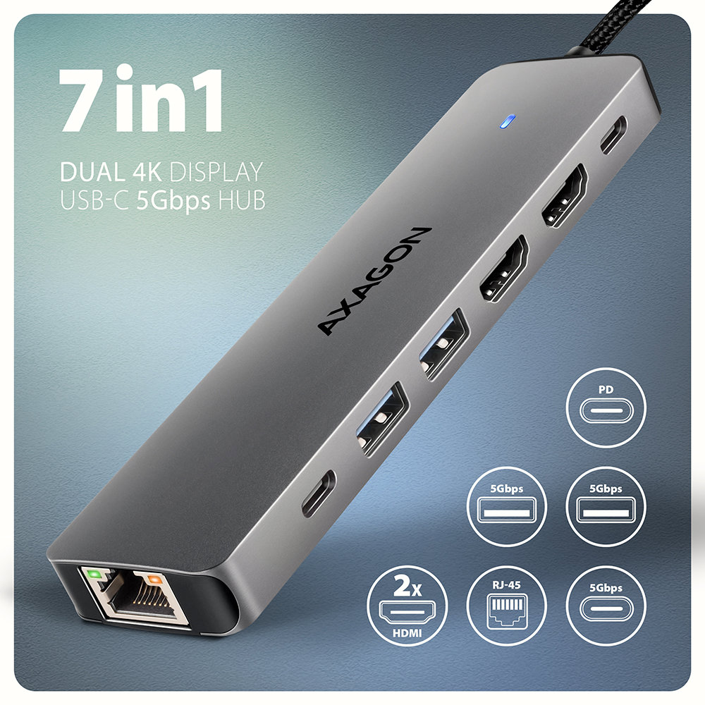 AXAGON HMC-7HX2 7in1 - dokovací stanice / replikátor portů
