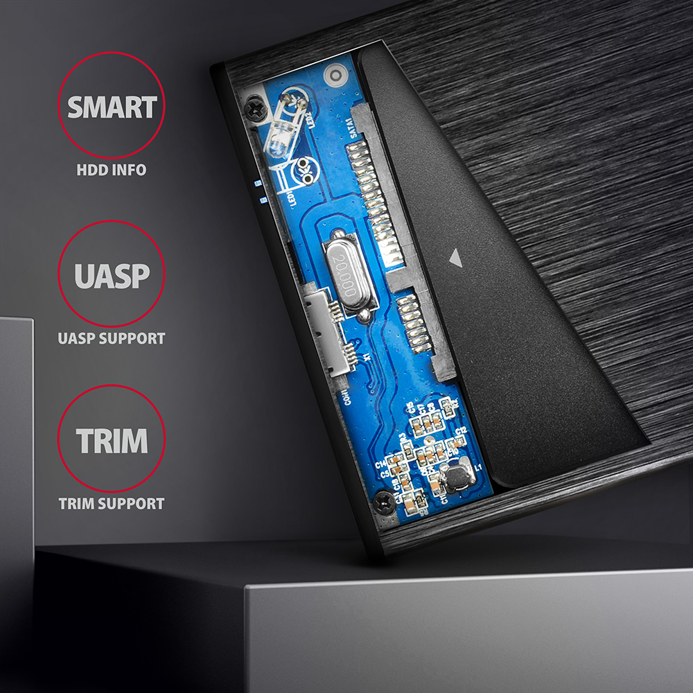 AXAGON EE25-XA6 Nejnovější technologie SMART, UASP a TRIM