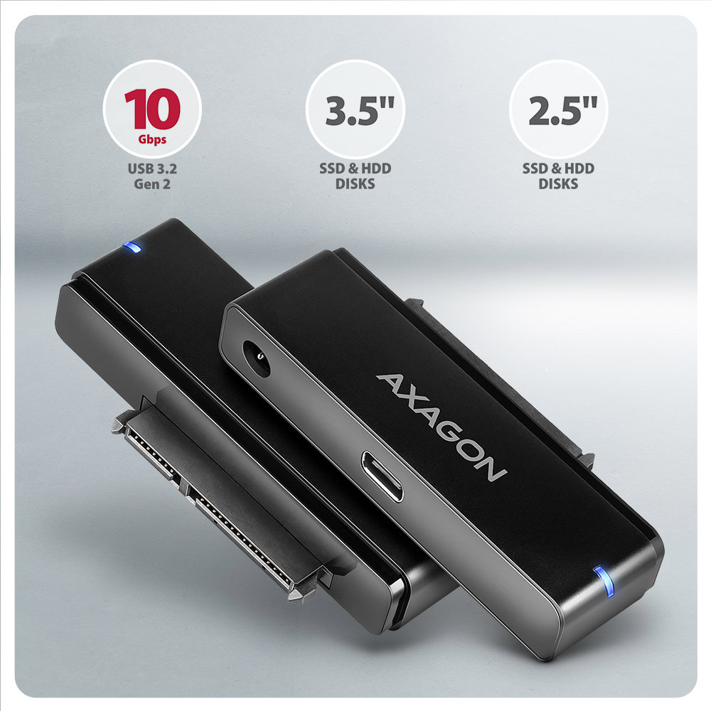 AXAGON ADSA-FPX Univerzální USB 10Gbps adaptér pro 2.5“/3.5“ disky