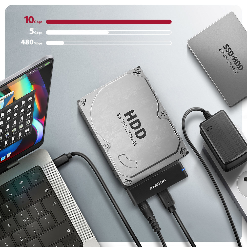 AXAGON ADSA-FPX S napájecím adapterem 12V/2A pro 3.5“ HDD disky