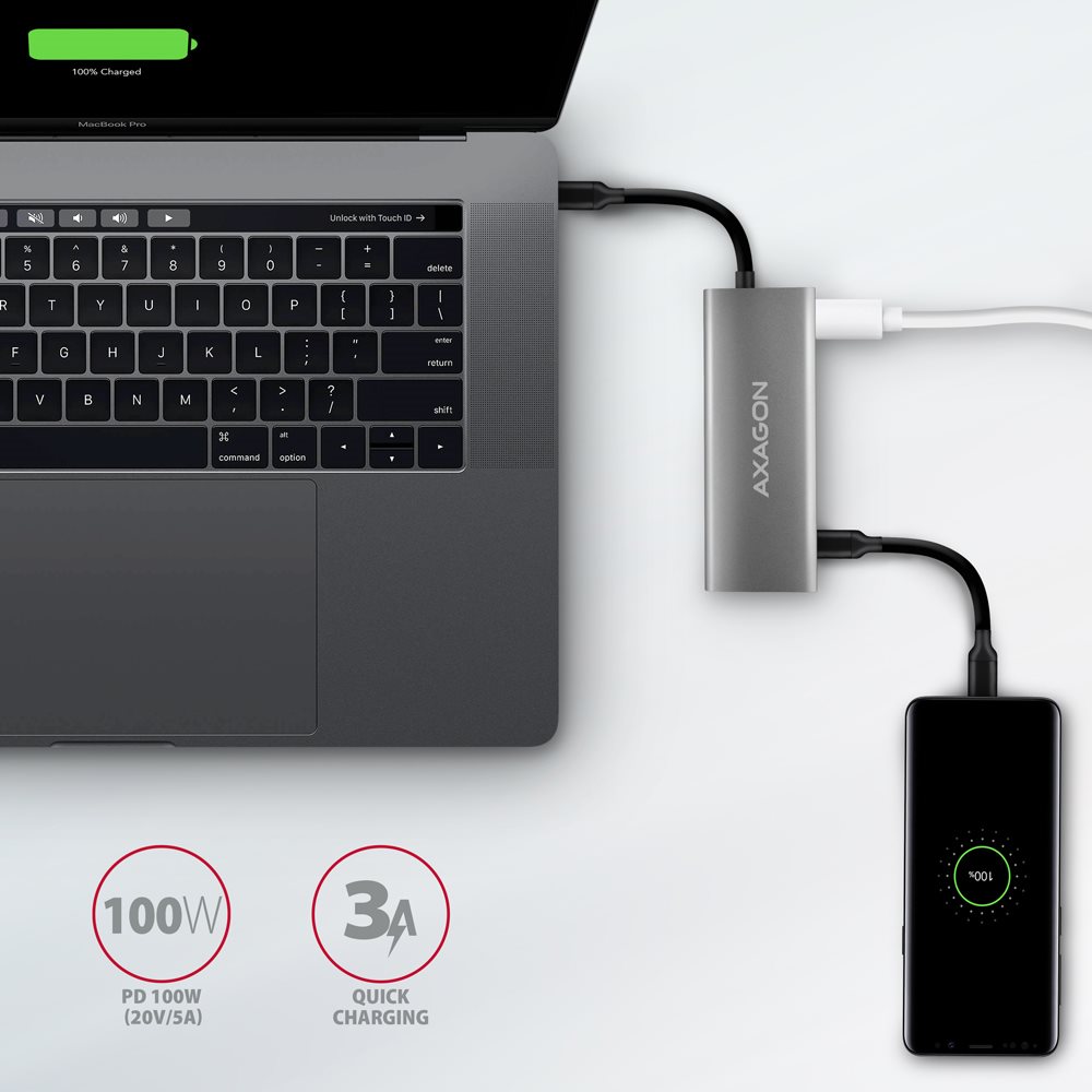AXAGON HMC-5G2 hub připojení telefonu k počítači