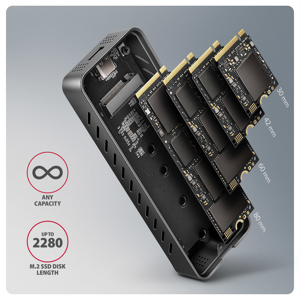 AXAGON EEM2-20G Pro disky až do rozměru 22x80mm