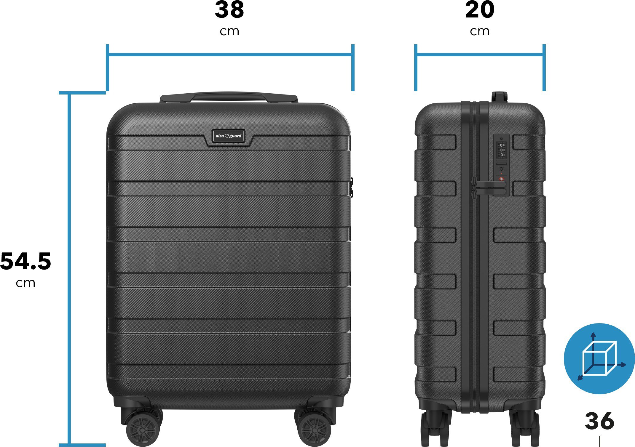 Bőrönd AlzaGuard Traveler Suitcase 2025 bőrönd, S - fekete