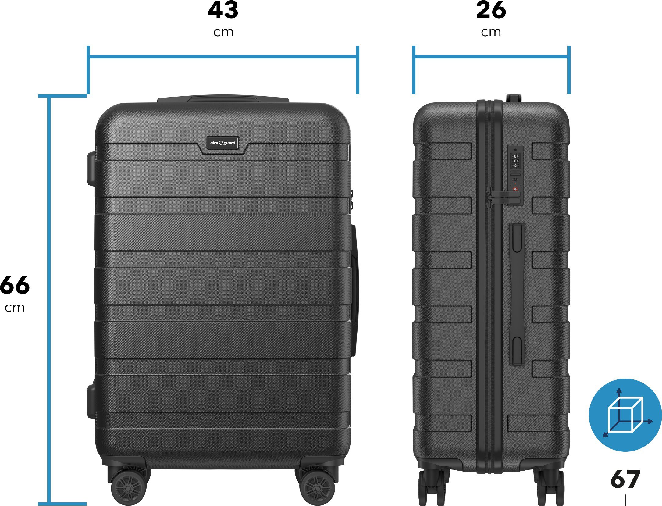 AlzaGuard Traveler Suitcase 2025 bőrönd, M - fekete
