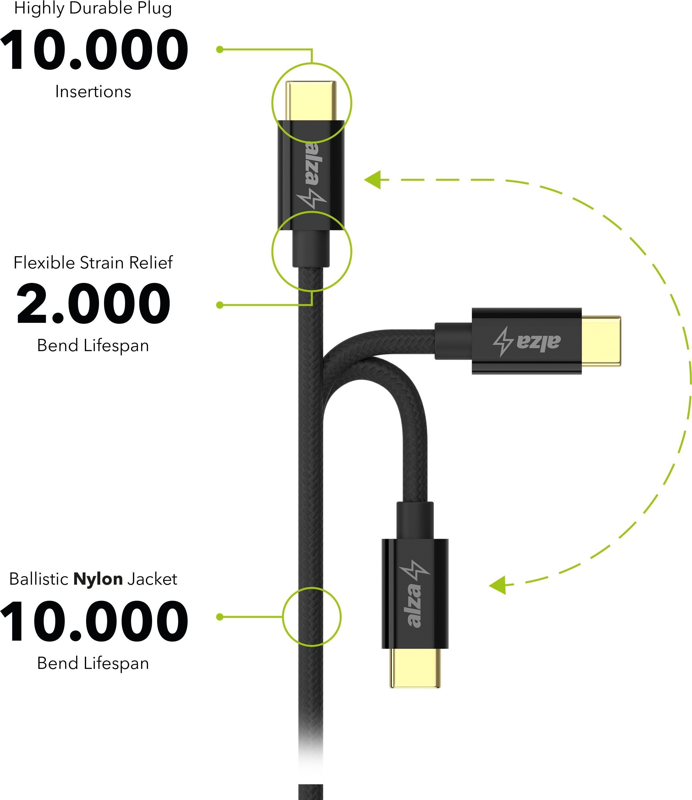 AlzaPower CompactCore USB-C to USB-C 2.0, 100W, 1m data cable - black