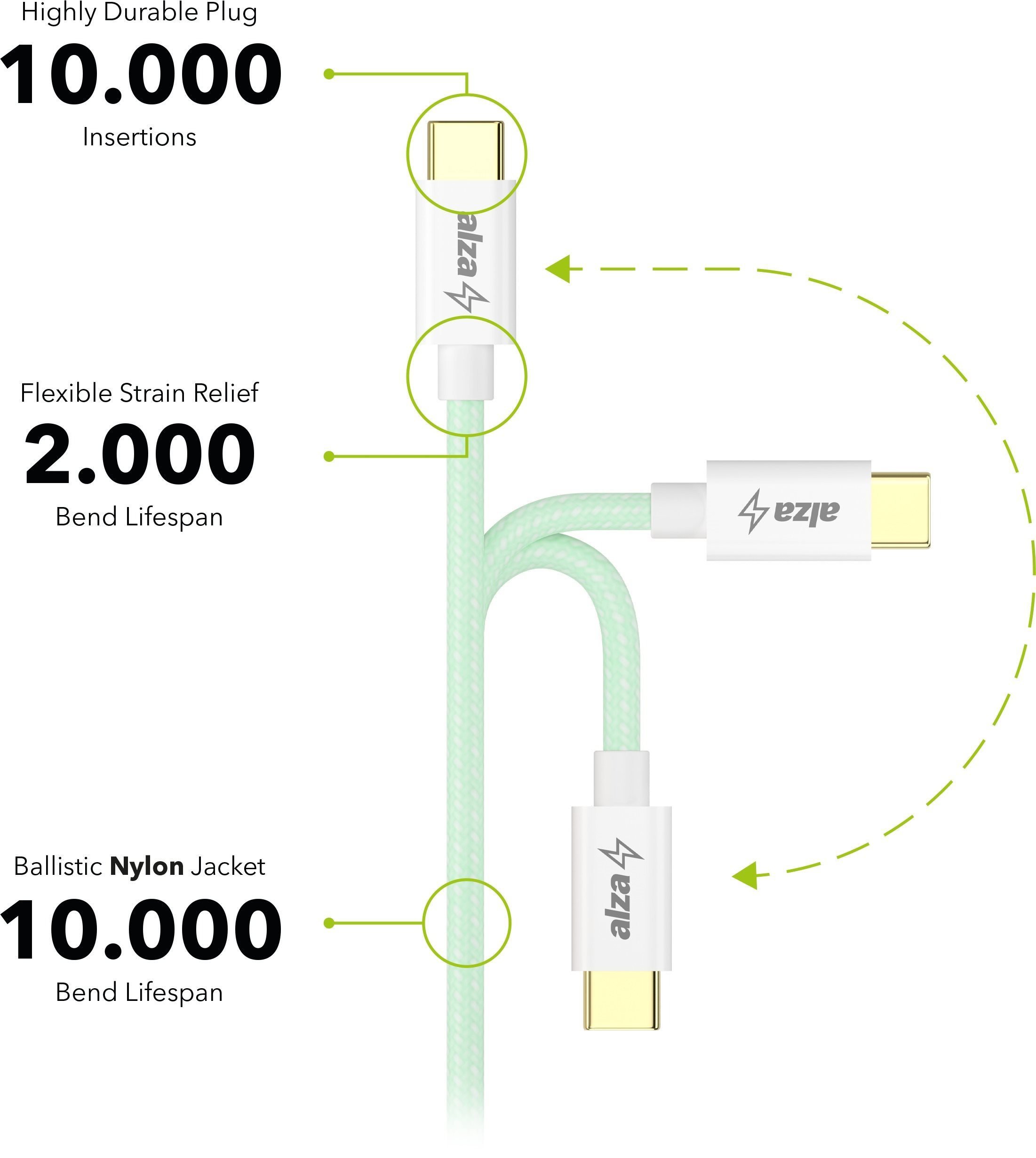 AlzaPower CompactCore USB-C to USB-C 2.0, 100W, 1m data cable - light green